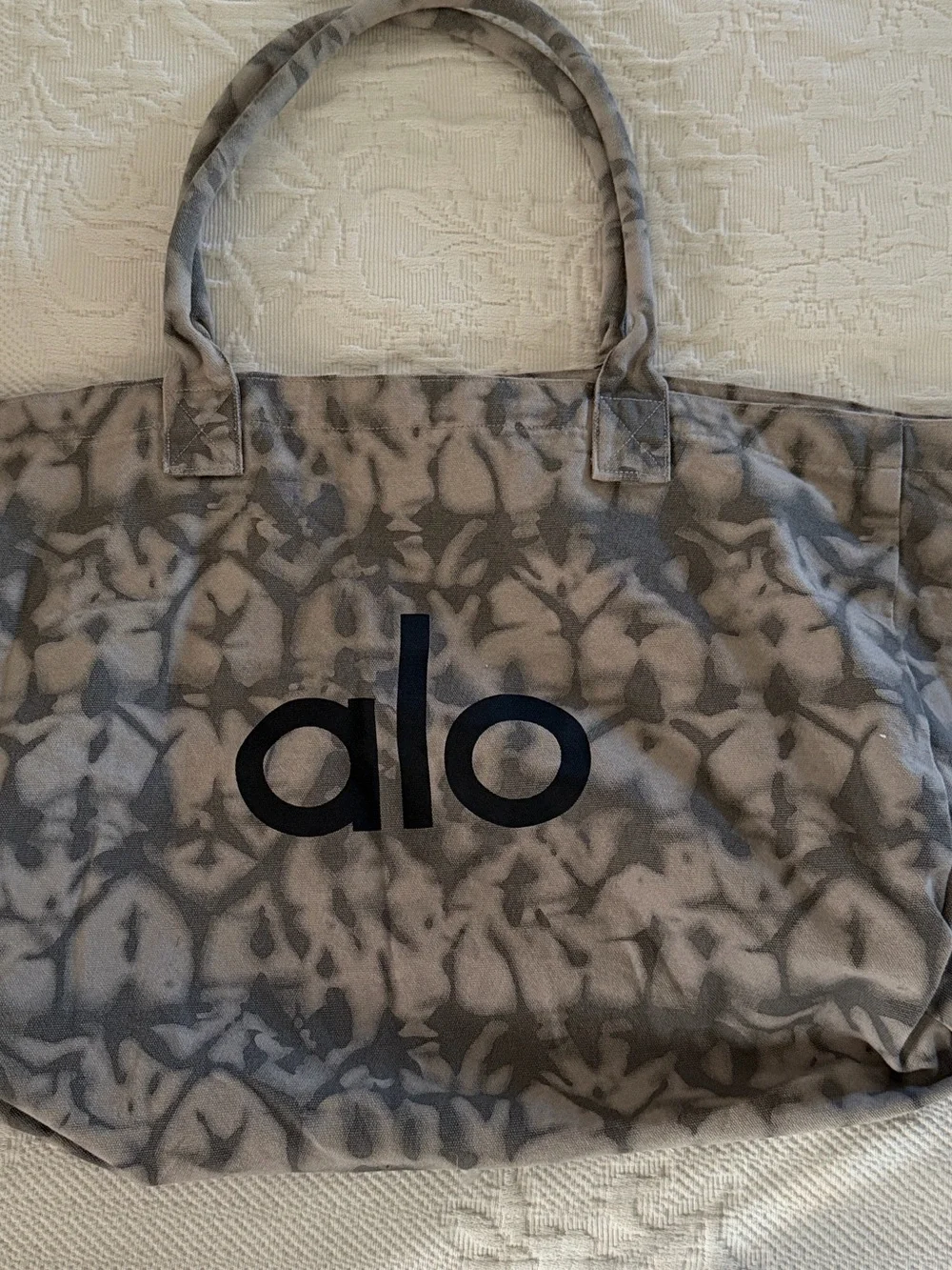 alo Gray Tie Dye Yoga Pilates Shopper Beach Camvas Tote Bag